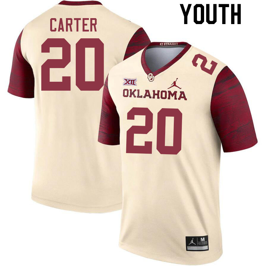 Youth #20 Lewis Carter Oklahoma Sooners College Football Jerseys Stitched Sale-Cream - Click Image to Close